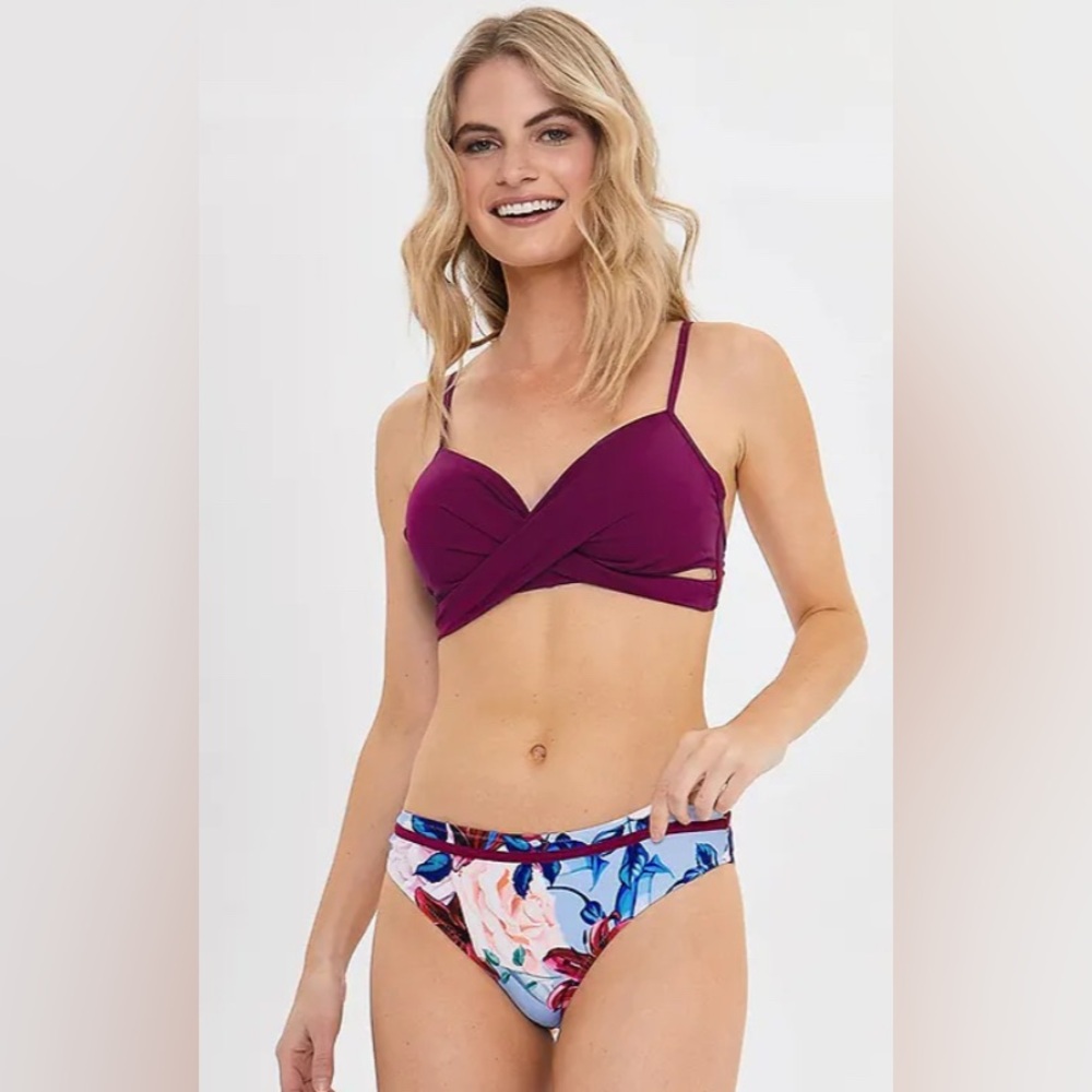 Plum And Floral Wrap Bikini Size XS